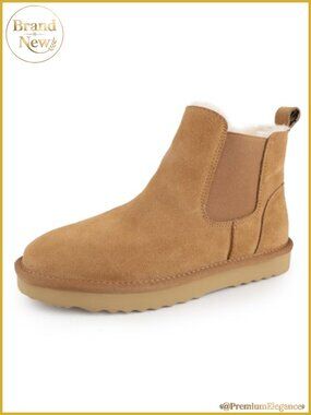 Suede Chelsea Ankle Boots Slip On Faux Fur Lined Winter Boots